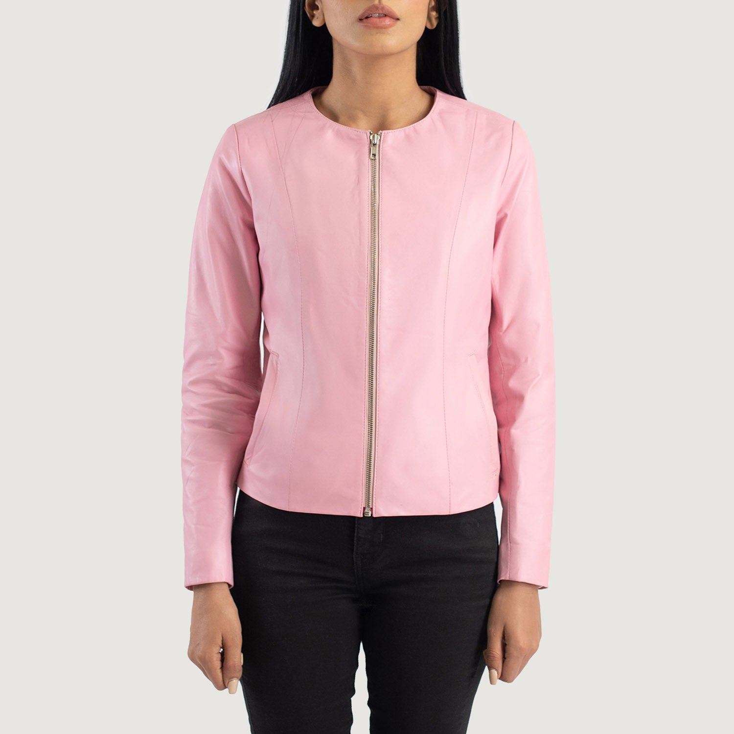 Elixir Pink Collarless Leather Jacket by Dash Racegear - women Jacket view 4