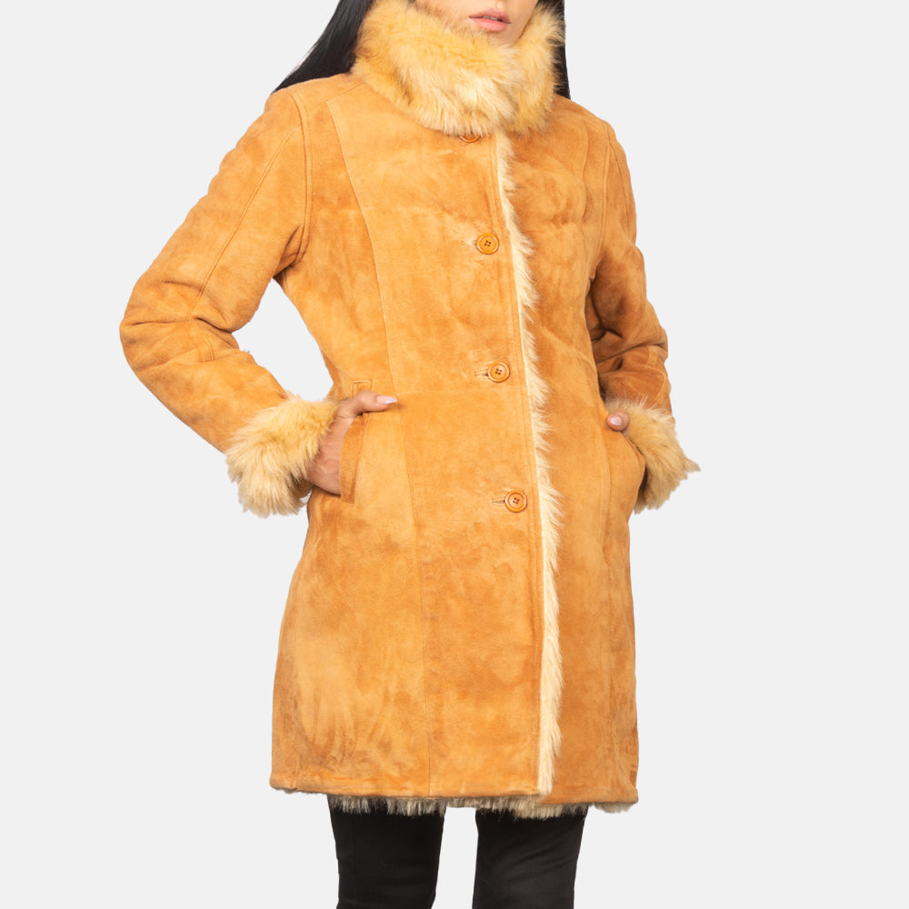 Erica Shearling Beige Leather Coat by Dash Racegear - women Jacket view 4