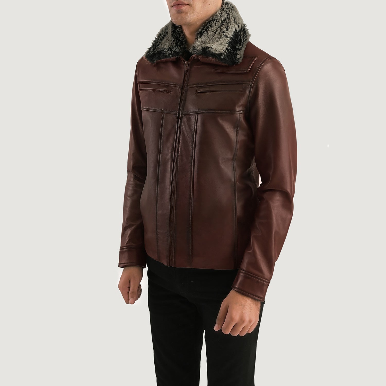 Evan Hart Fur Brown Leather Jacket by Dash Racegear - men Jacket view 2