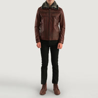 Evan Hart Fur Brown Leather Jacket by Dash Racegear - men Jacket view 4