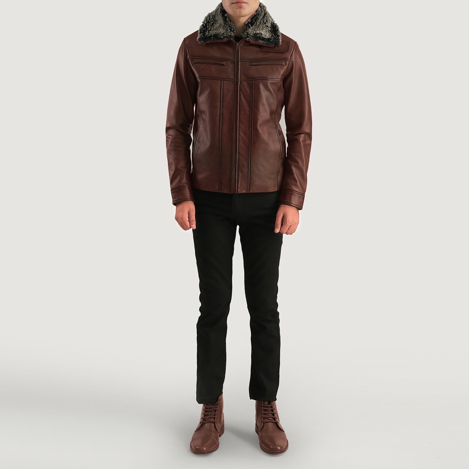 Evan Hart Fur Brown Leather Jacket by Dash Racegear - men Jacket view 4