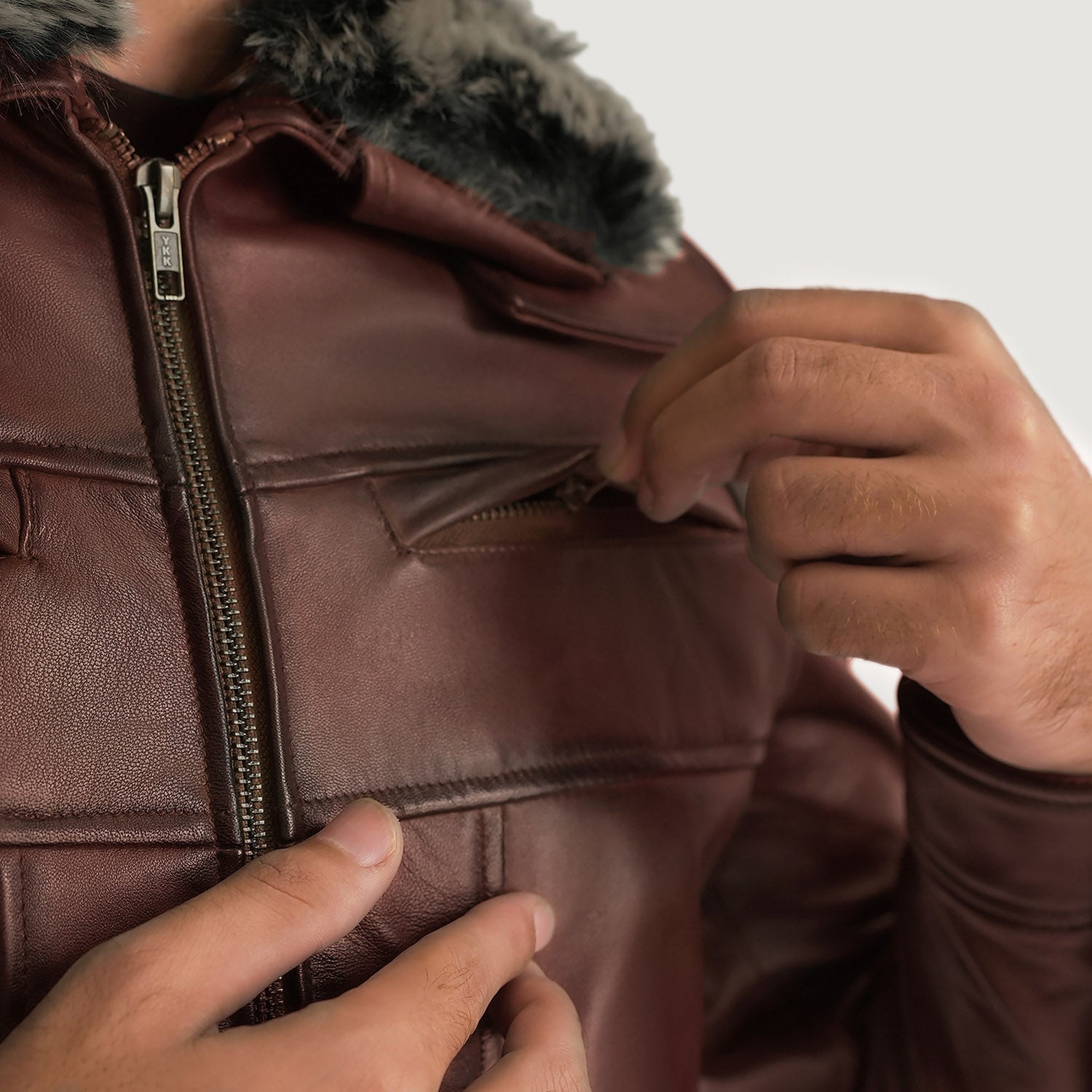 Evan Hart Fur Brown Leather Jacket by Dash Racegear - men Jacket view 5