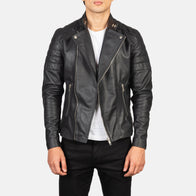 Faisor Black Leather Biker Jacket by Dash Racegear - men Jacket view 1