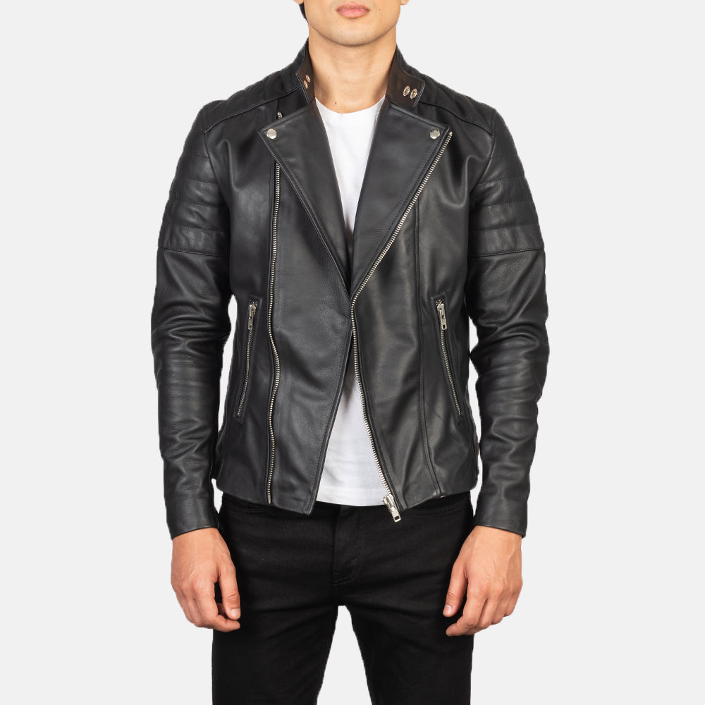 Faisor Black Leather Biker Jacket by Dash Racegear - men Jacket view 1