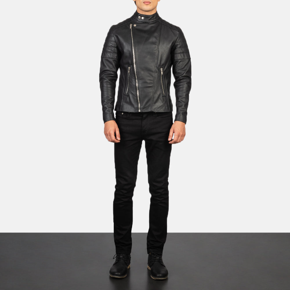 Faisor Black Leather Biker Jacket by Dash Racegear - men Jacket view 3