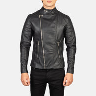 Faisor Black Leather Biker Jacket by Dash Racegear - men Jacket view 4