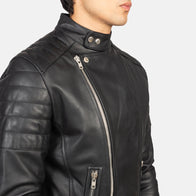 Faisor Black Leather Biker Jacket by Dash Racegear - men Jacket view 6