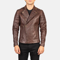 Faisor Brown Leather Biker Jacket by Dash Racegear - men Jacket view 1
