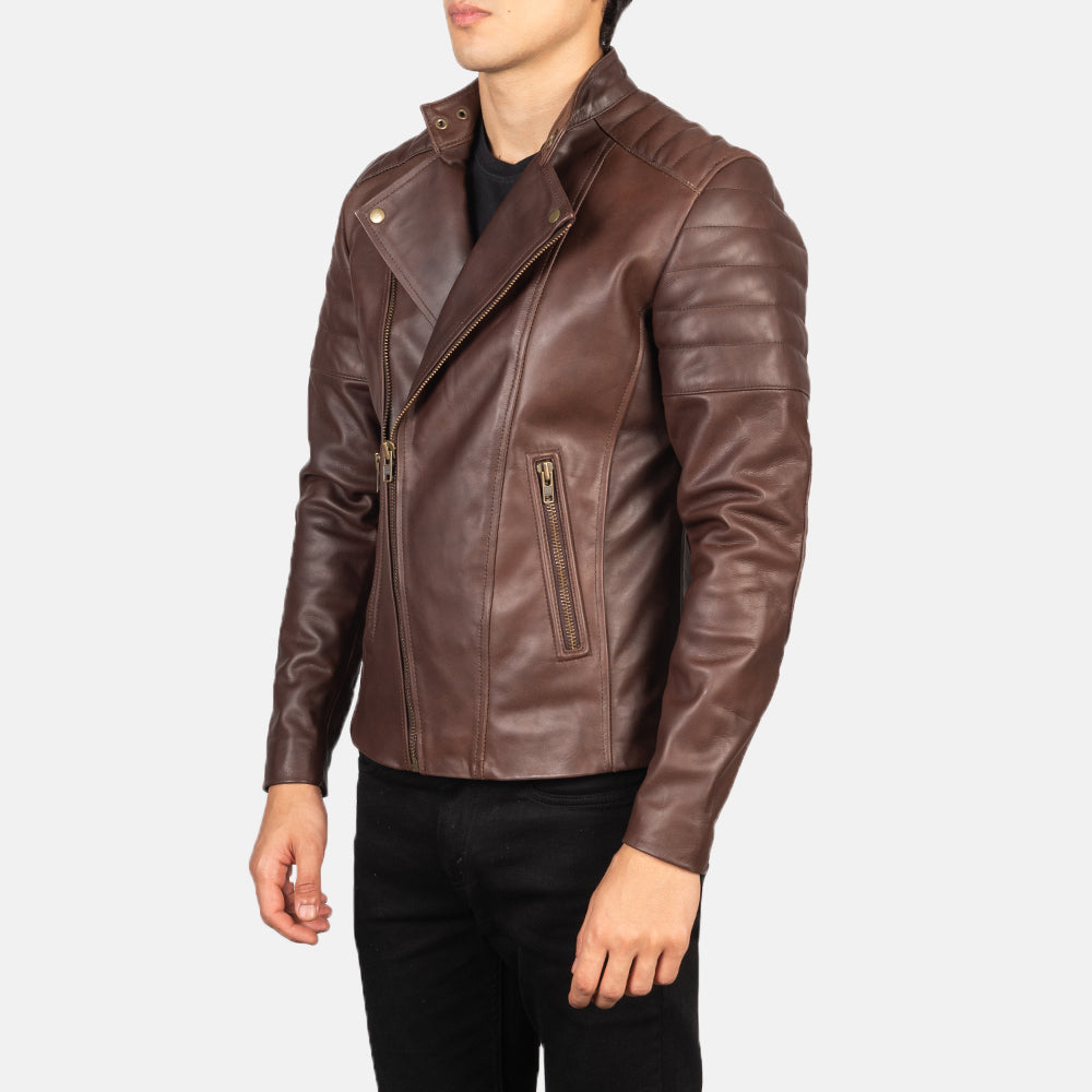 Faisor Brown Leather Biker Jacket by Dash Racegear - men Jacket view 2