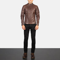 Faisor Brown Leather Biker Jacket by Dash Racegear - men Jacket view 3
