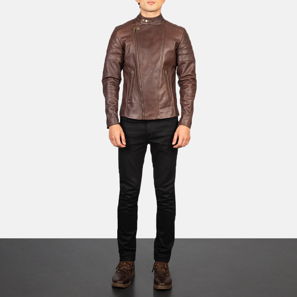 Faisor Brown Leather Biker Jacket by Dash Racegear - men Jacket view 3