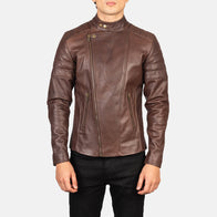 Faisor Brown Leather Biker Jacket by Dash Racegear - men Jacket view 5