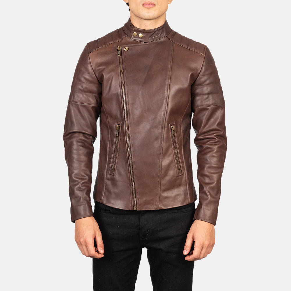 Faisor Brown Leather Biker Jacket by Dash Racegear - men Jacket view 5