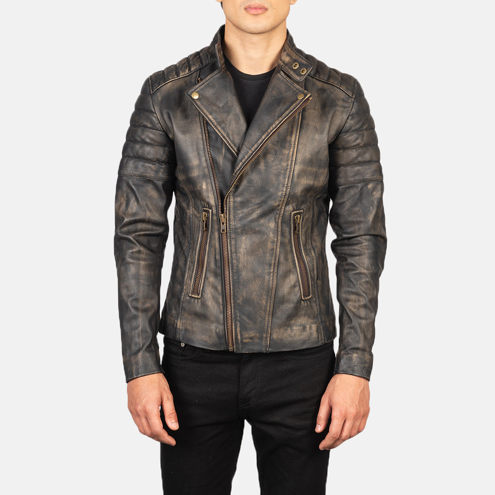 Faisor Distressed Brown Leather Biker Jacket by Dash Racegear - men Jacket view 1