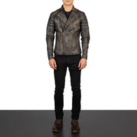 Faisor Distressed Brown Leather Biker Jacket by Dash Racegear - men Jacket view 3