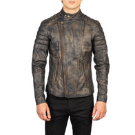 Faisor Distressed Brown Leather Biker Jacket by Dash Racegear - men Jacket view 4