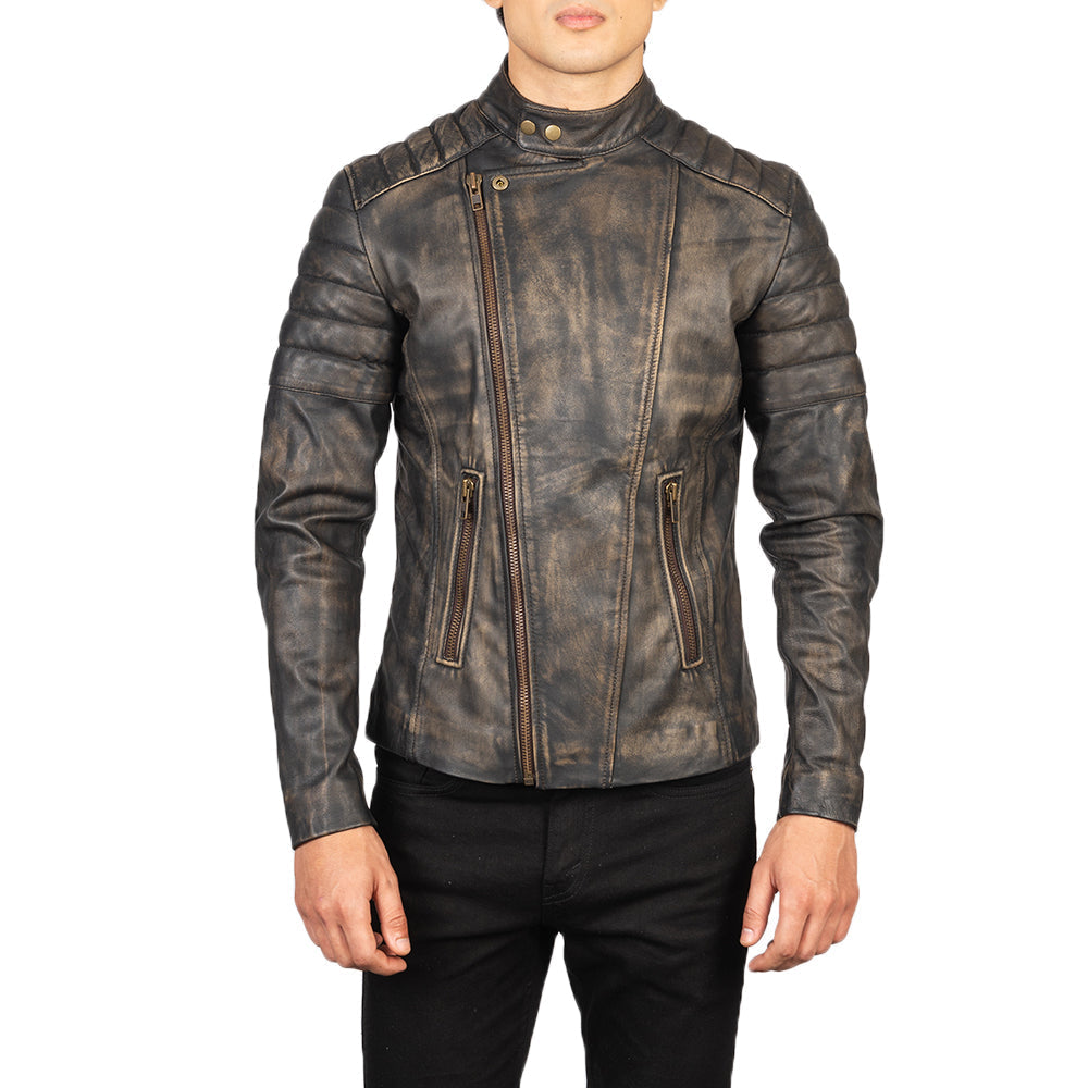 Faisor Distressed Brown Leather Biker Jacket by Dash Racegear - men Jacket view 4