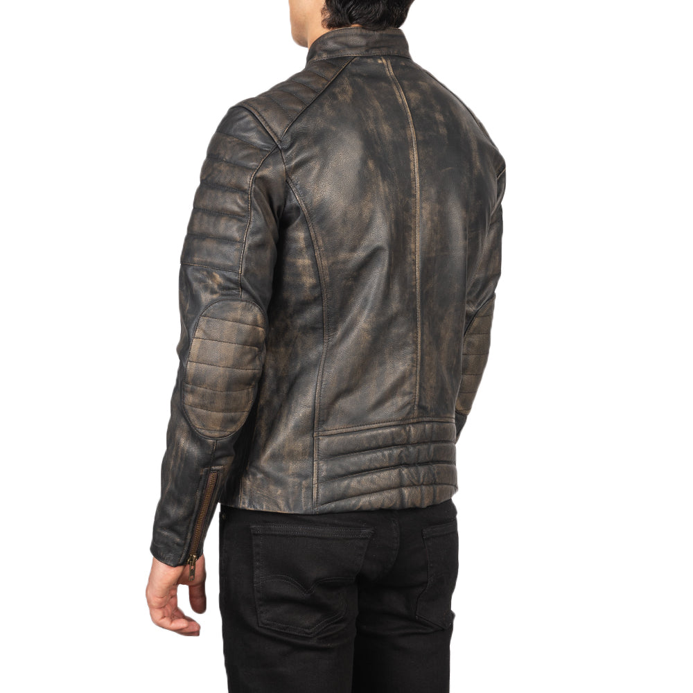Faisor Distressed Brown Leather Biker Jacket by Dash Racegear - men Jacket view 5