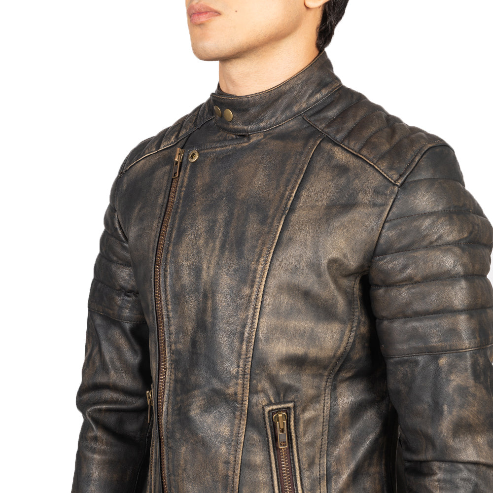 Faisor Distressed Brown Leather Biker Jacket by Dash Racegear - men Jacket view 6
