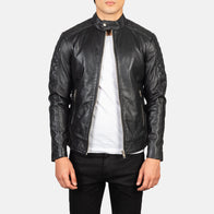 Fernando Quilted Black Leather Biker Jacket by Dash Racegear - men Jacket view 1