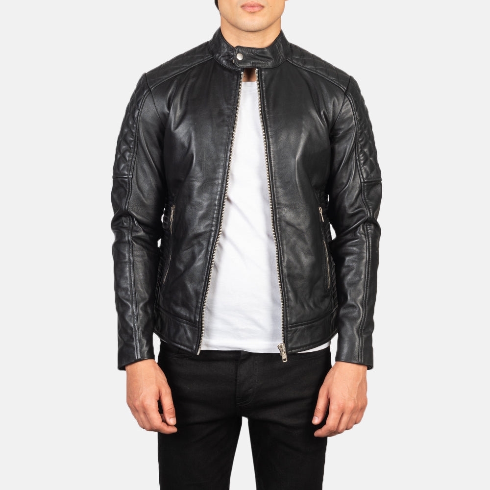 Fernando Quilted Black Leather Biker Jacket by Dash Racegear - men Jacket view 1