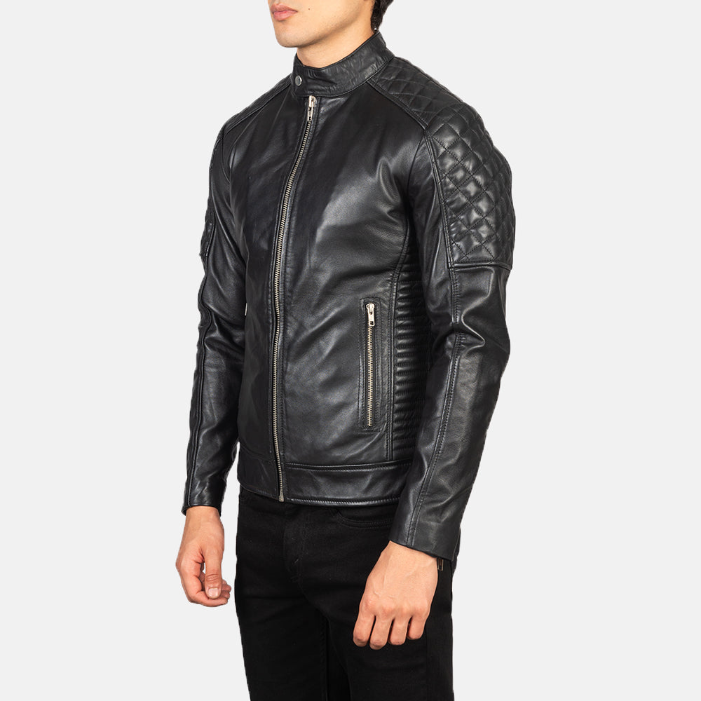 Fernando Quilted Black Leather Biker Jacket by Dash Racegear - men Jacket view 2