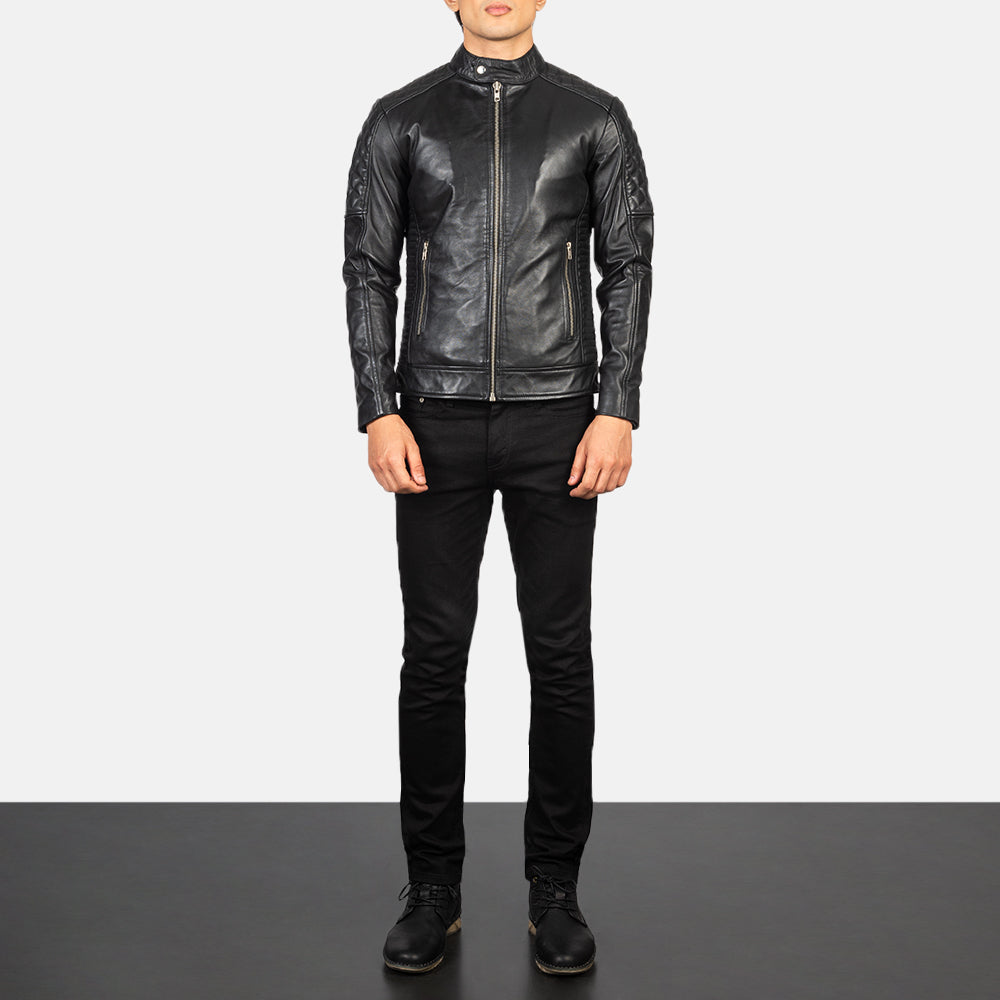 Fernando Quilted Black Leather Biker Jacket by Dash Racegear - men Jacket view 3