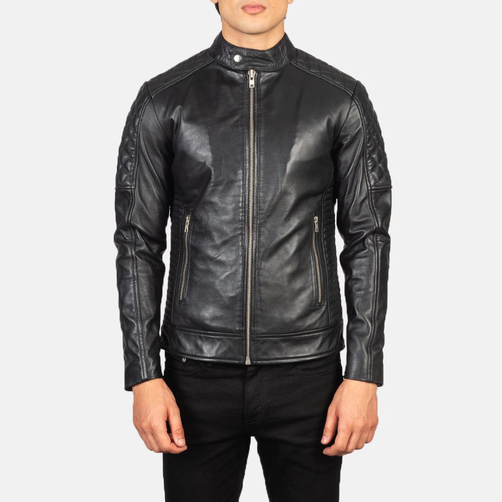 Fernando Quilted Black Leather Biker Jacket by Dash Racegear - men Jacket view 4