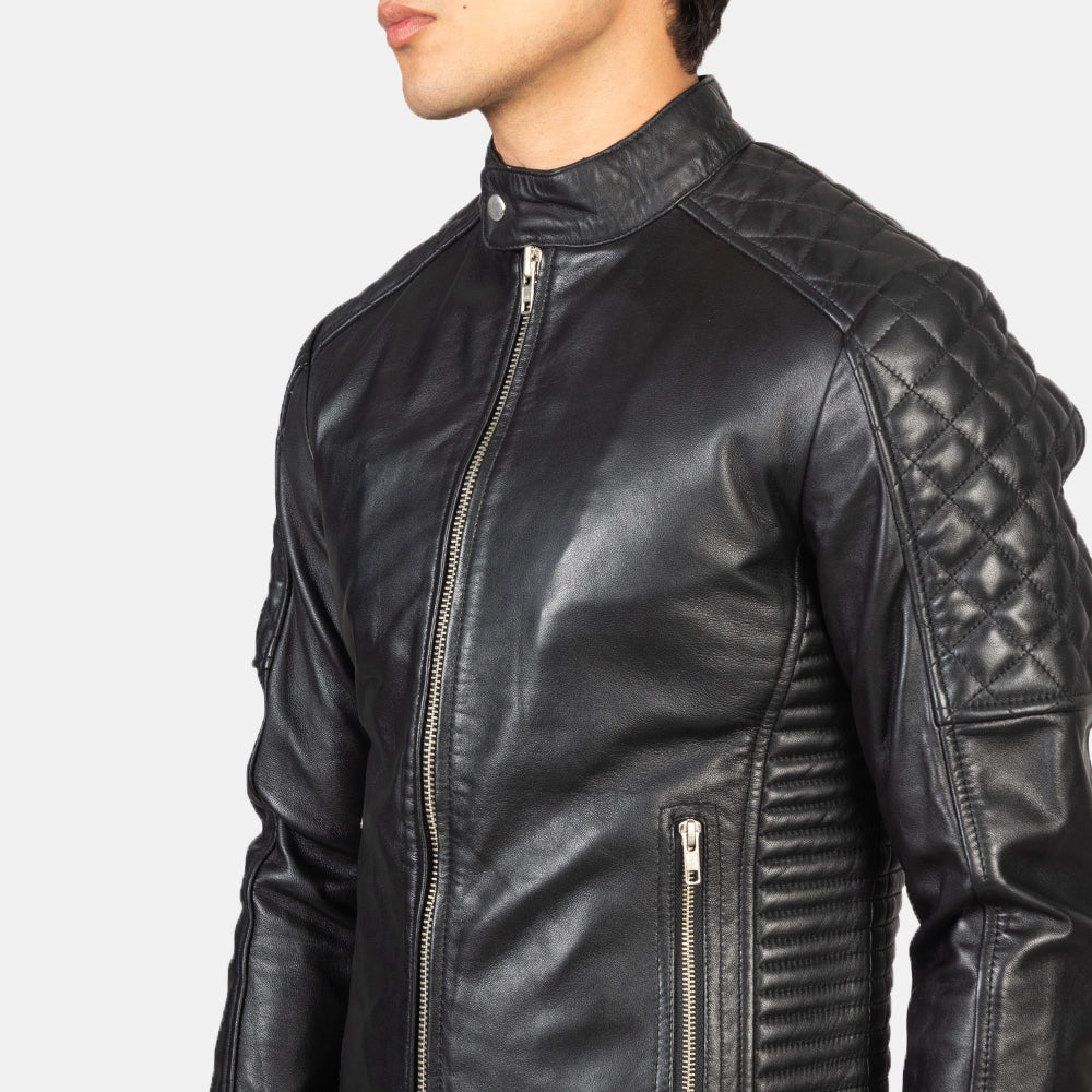 Fernando Quilted Black Leather Biker Jacket by Dash Racegear - men Jacket view 6