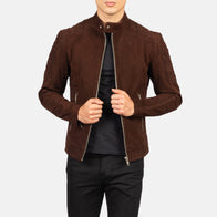 Fernando Quilted Brown Suede Biker Jacket by Dash Racegear - men Jacket view 1