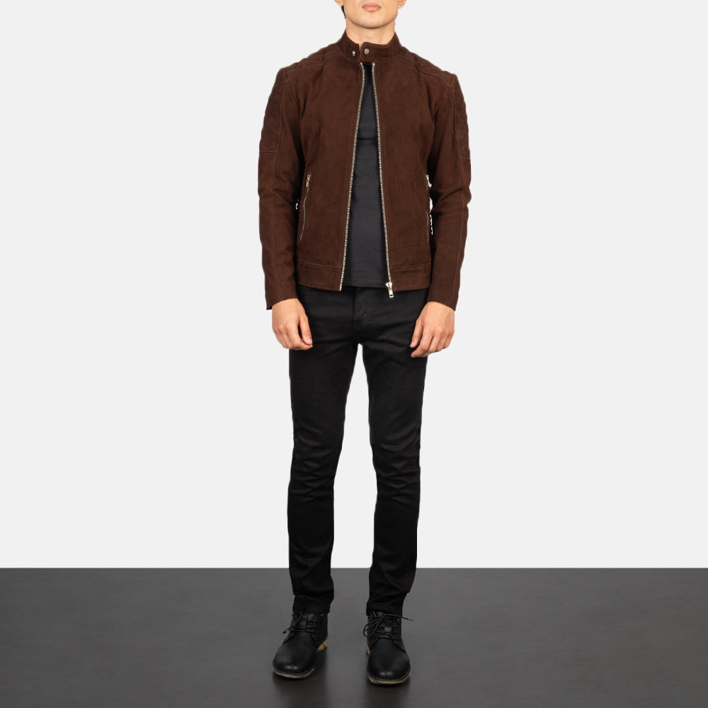 Fernando Quilted Brown Suede Biker Jacket by Dash Racegear - men Jacket view 3