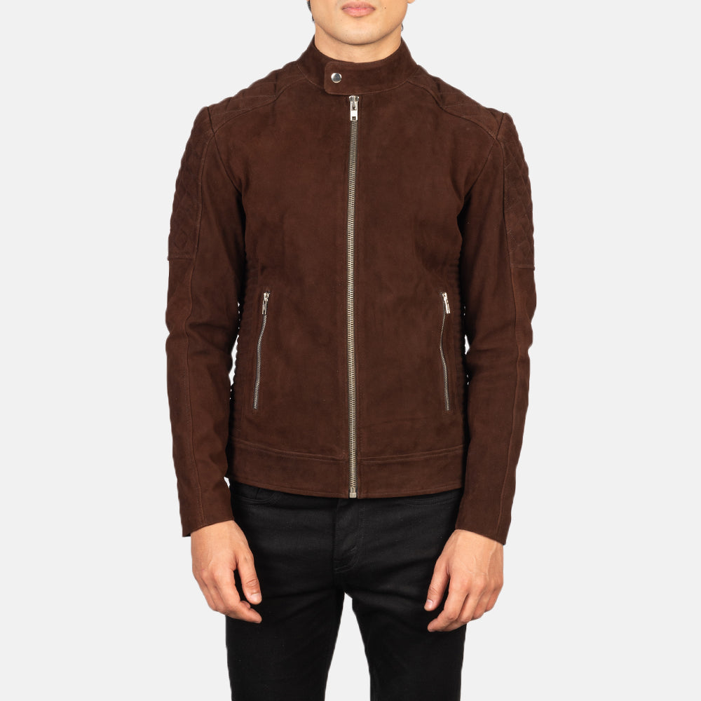 Fernando Quilted Brown Suede Biker Jacket by Dash Racegear - men Jacket view 4