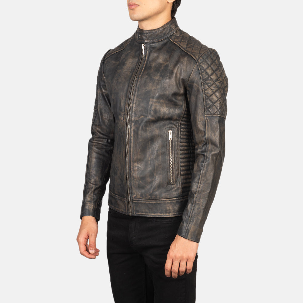 Fernando Quilted Distressed Brown Leather Biker Jacket by Dash Racegear - men Jacket view 2