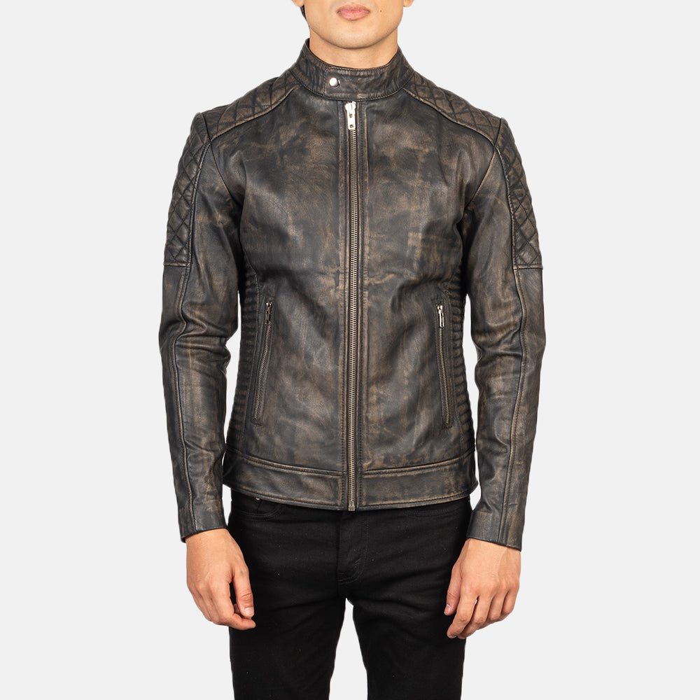 Fernando Quilted Distressed Brown Leather Biker Jacket by Dash Racegear - men Jacket view 4