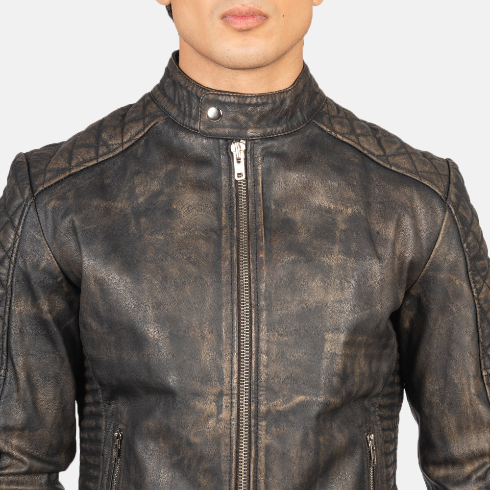 Fernando Quilted Distressed Brown Leather Biker Jacket by Dash Racegear - men Jacket view 6