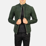Fernando Quilted Green Suede Biker Jacket by Dash Racegear - men Jacket view 1