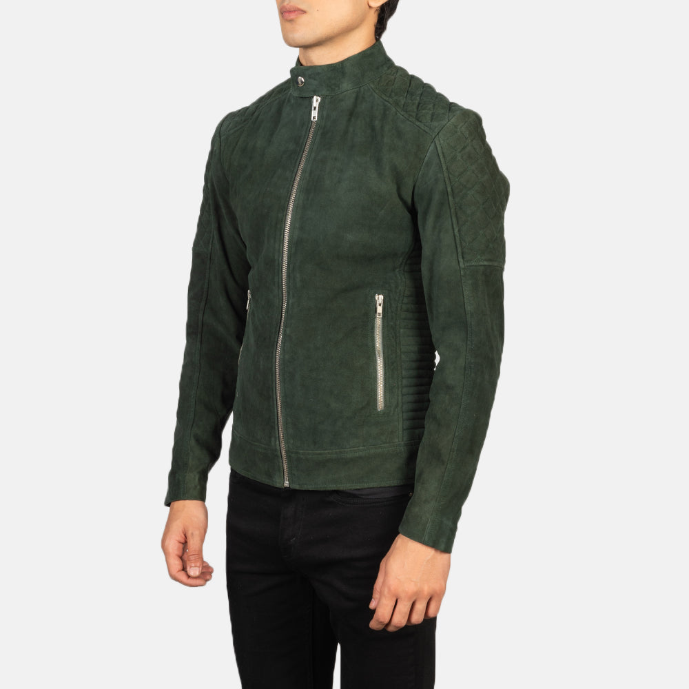 Fernando Quilted Green Suede Biker Jacket by Dash Racegear - men Jacket view 2
