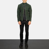 Fernando Quilted Green Suede Biker Jacket by Dash Racegear - men Jacket view 3