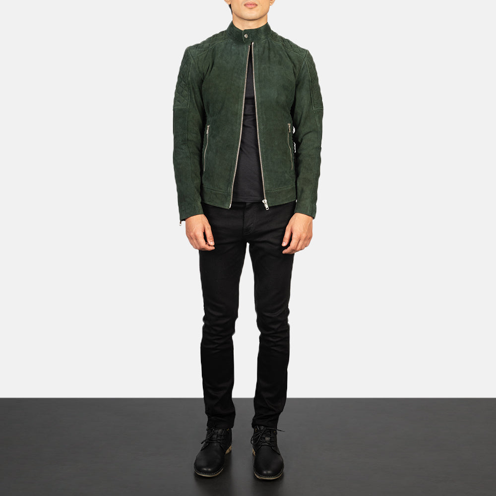 Fernando Quilted Green Suede Biker Jacket by Dash Racegear - men Jacket view 3