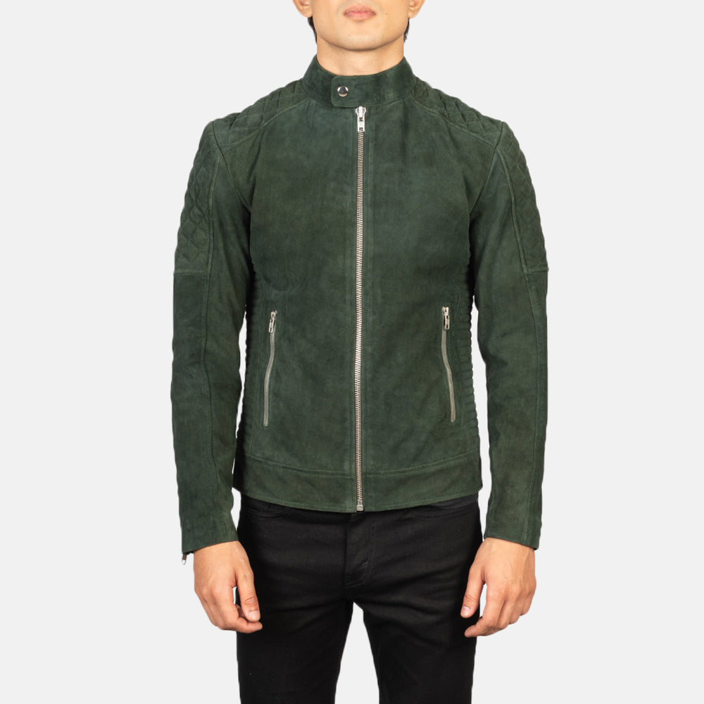 Fernando Quilted Green Suede Biker Jacket by Dash Racegear - men Jacket view 4