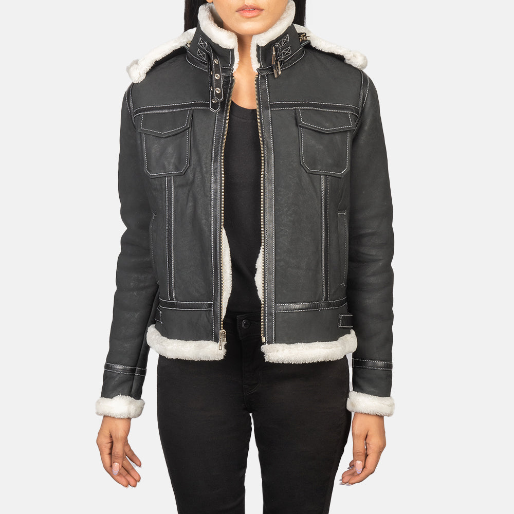 Fiona Black Hooded Shearling Leather Jacket by Dash Racegear - women Jacket view 1
