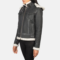 Fiona Black Hooded Shearling Leather Jacket by Dash Racegear - women Jacket view 2
