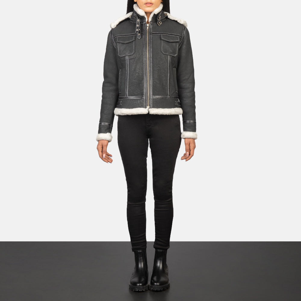 Fiona Black Hooded Shearling Leather Jacket by Dash Racegear - women Jacket view 3