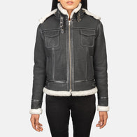 Fiona Black Hooded Shearling Leather Jacket by Dash Racegear - women Jacket view 4
