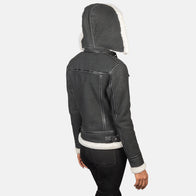 Fiona Black Hooded Shearling Leather Jacket by Dash Racegear - women Jacket view 5