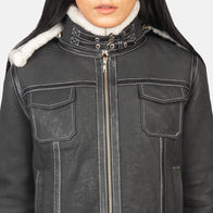 Fiona Black Hooded Shearling Leather Jacket by Dash Racegear - women Jacket view 6