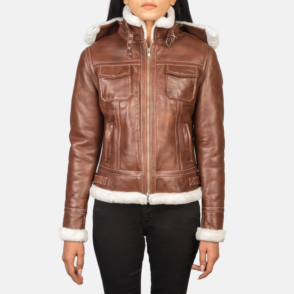 Fiona Brown Hooded Shearling Leather Jacket by Dash Racegear - women Jacket view 1