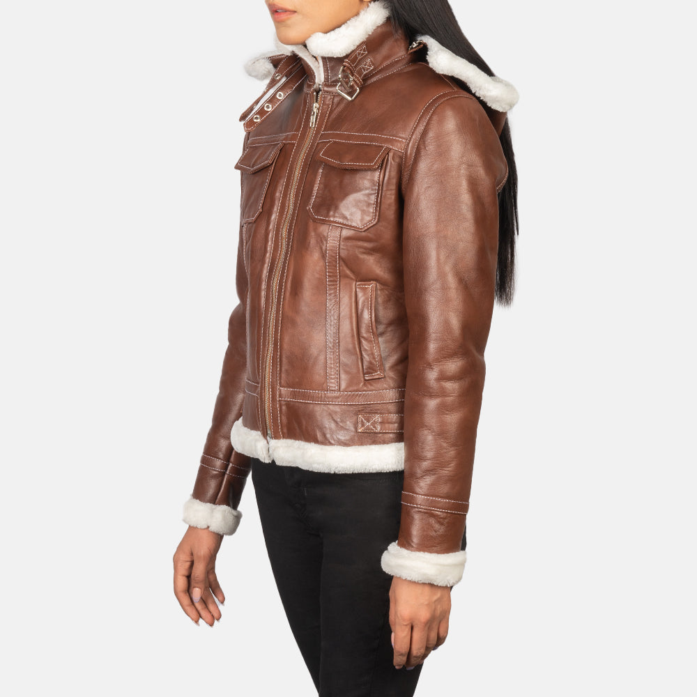 Fiona Brown Hooded Shearling Leather Jacket by Dash Racegear - women Jacket view 2