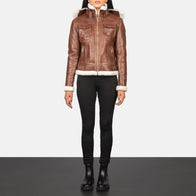 Fiona Brown Hooded Shearling Leather Jacket by Dash Racegear - women Jacket view 3