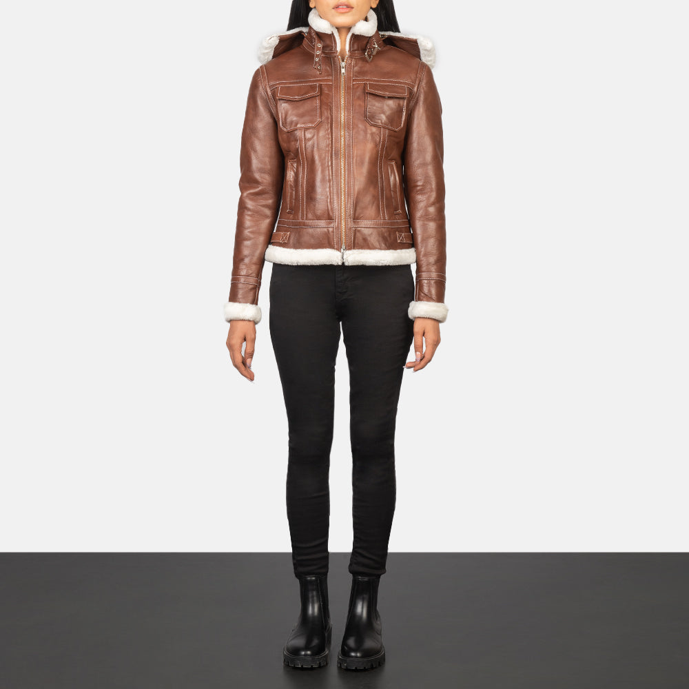 Fiona Brown Hooded Shearling Leather Jacket by Dash Racegear - women Jacket view 3
